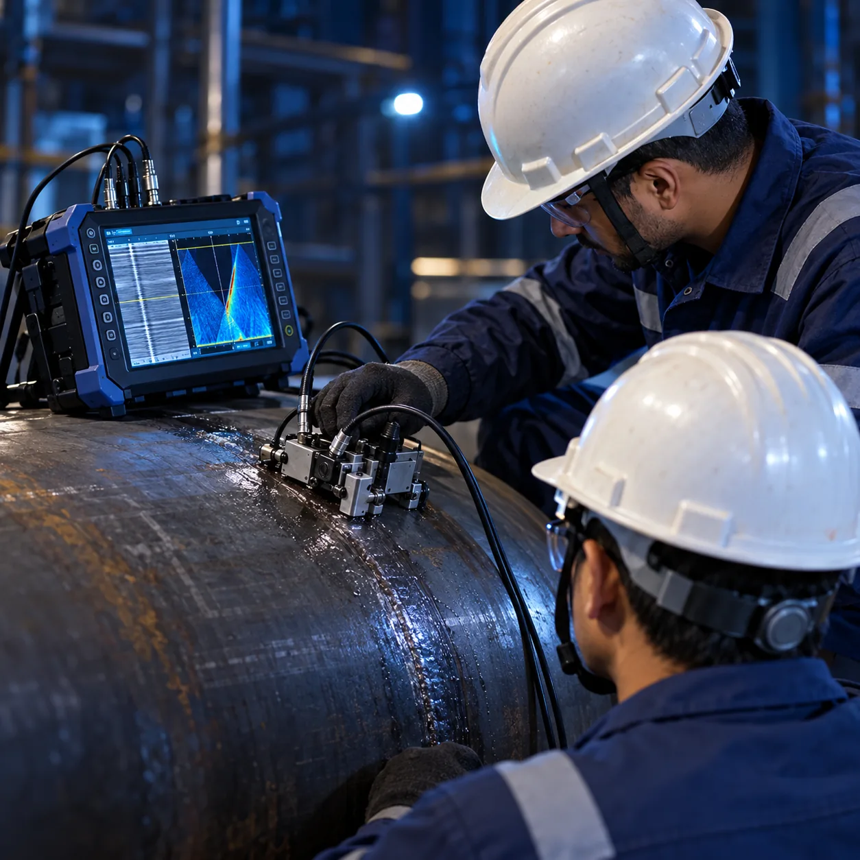 Illustrative advanced ultrasonic inspection equipment and industrial component