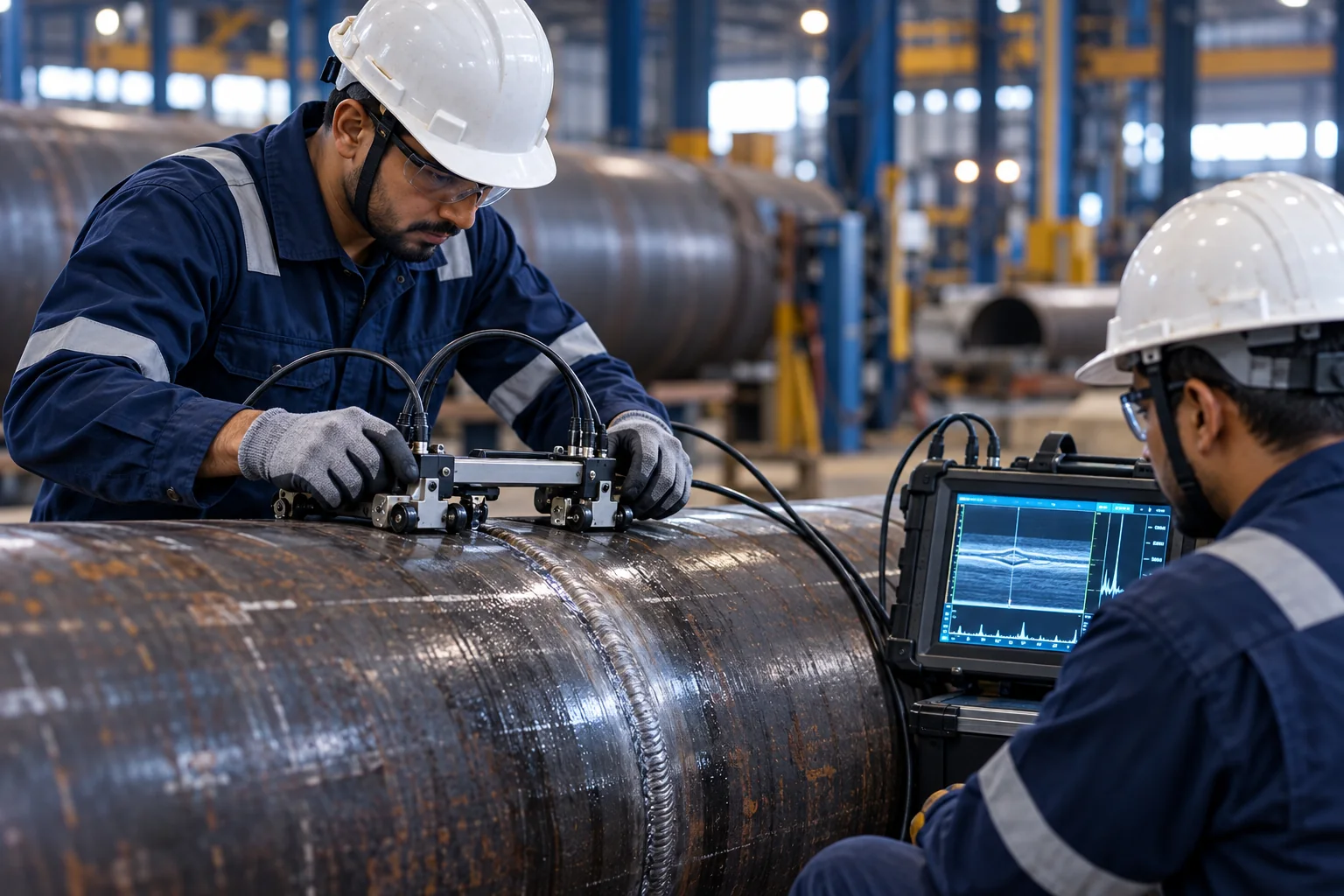 Illustrative TOFD and encoded ultrasonic pipe weld inspection in the field